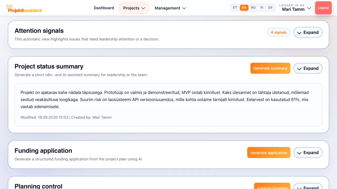 An AI-written project status summary for management.